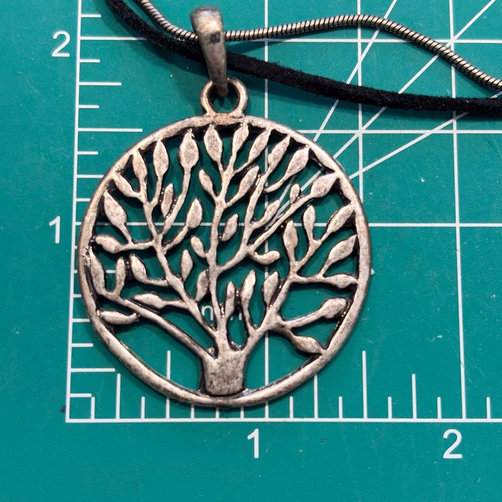 Vintage Necklace Vintage Tree of Life Silver Tone Pewter Boho Nature 18" Earthy - Picture 4 of 6